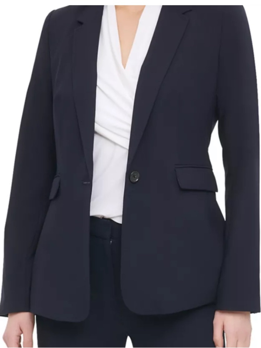 DKNY Navy Single-Button Tailored Blazer